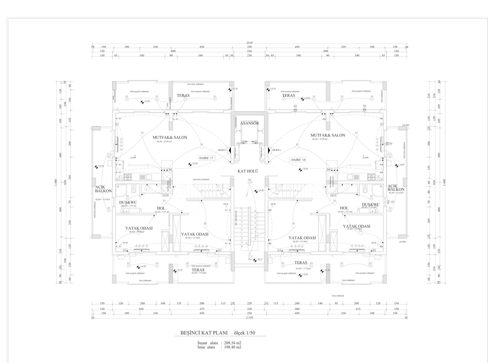 B Tipi 3+1 Alt Kat Planı